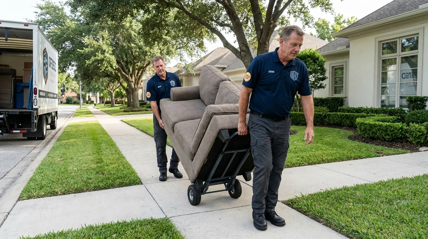 Local residential moving crew loading furniture in Los Indios, TX