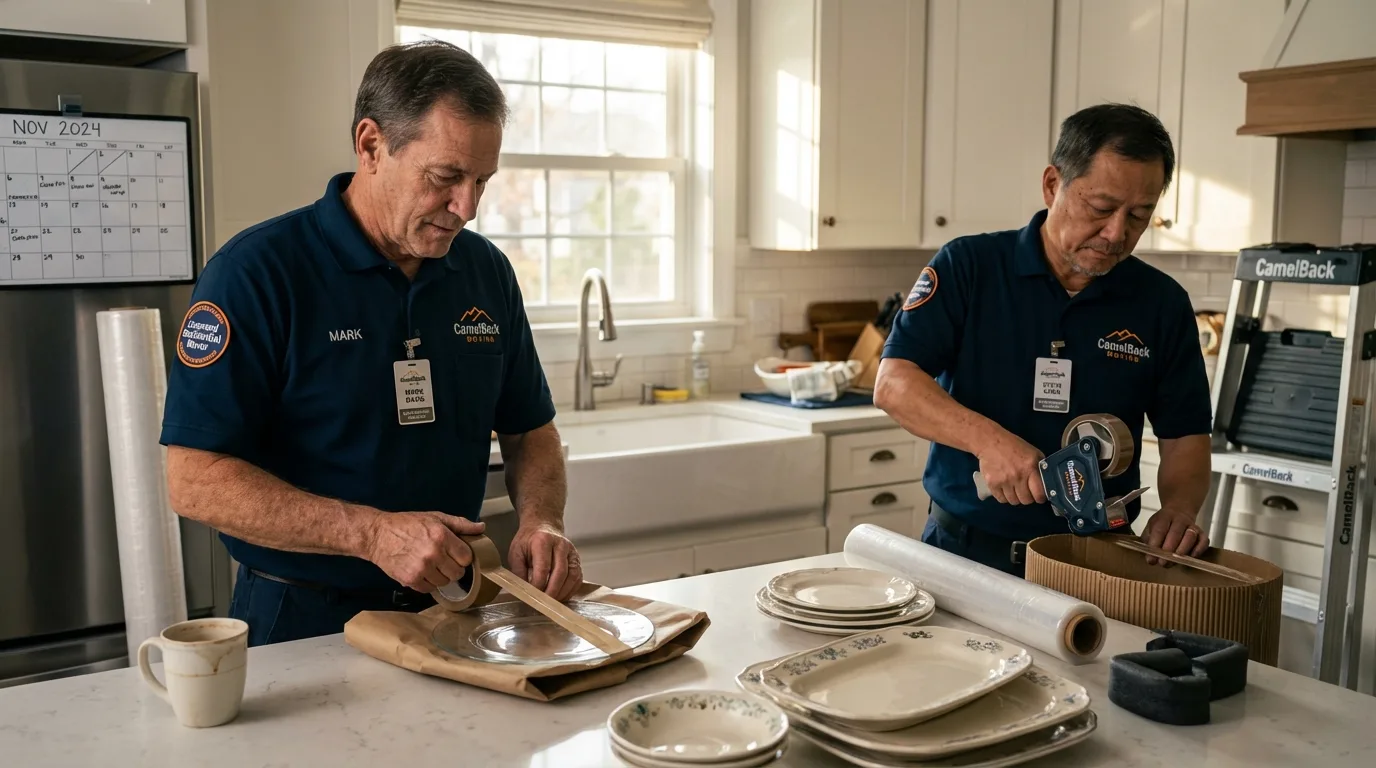 Professional crew packing kitchen dishware in Los Indios, TX